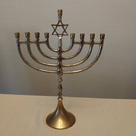 Vintage Solid Brass Hanukkiah Menorah - Picture 2 of 8